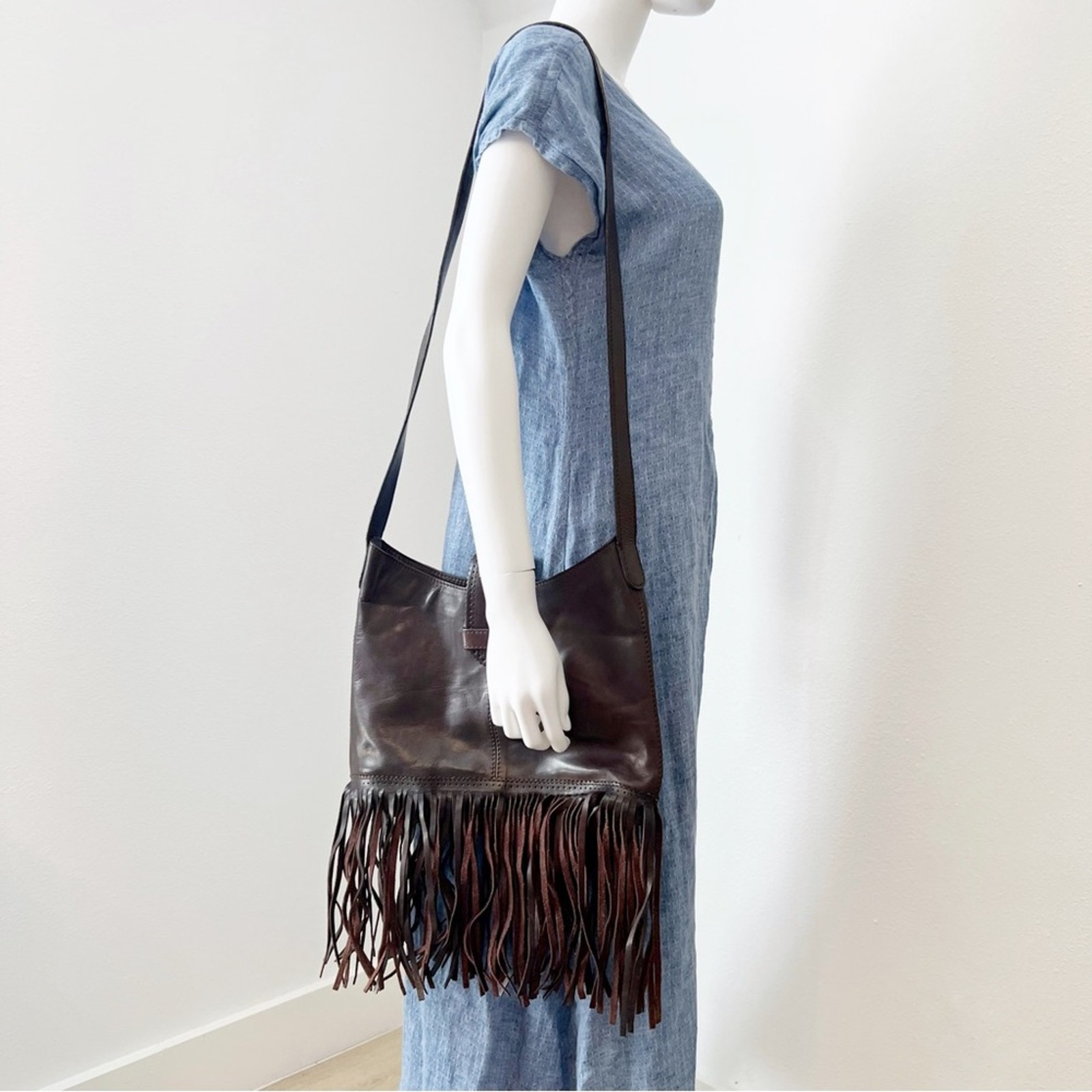 Laurence Dolige Paris Deep Brown Leather Fringe Shoulder Bag